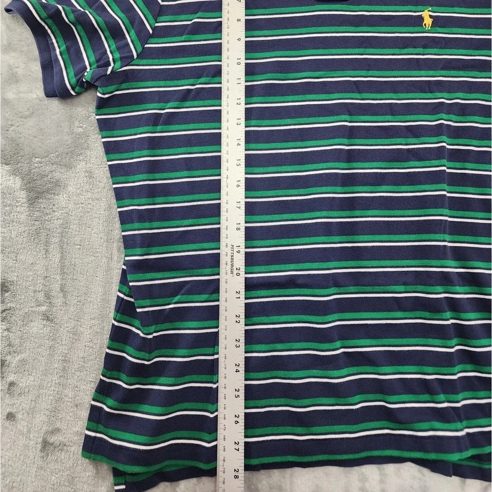 Vintage 90s Ralph Lauren Shirt Mens XL Blue Green Striped Custom Fit Polo Preppy